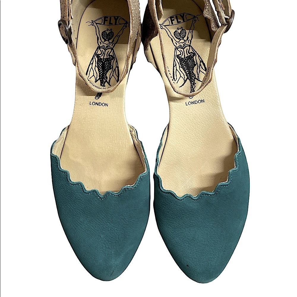 FLY LONDON Megs D'Orsay Flats Ankle Strap Sandals Size 38/ 7.5-8